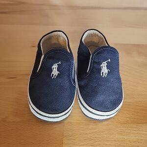 Polo Ralph Lauren Balmont Crib Shoes Size 4 Navy Pony Logo Preppy Slip-On